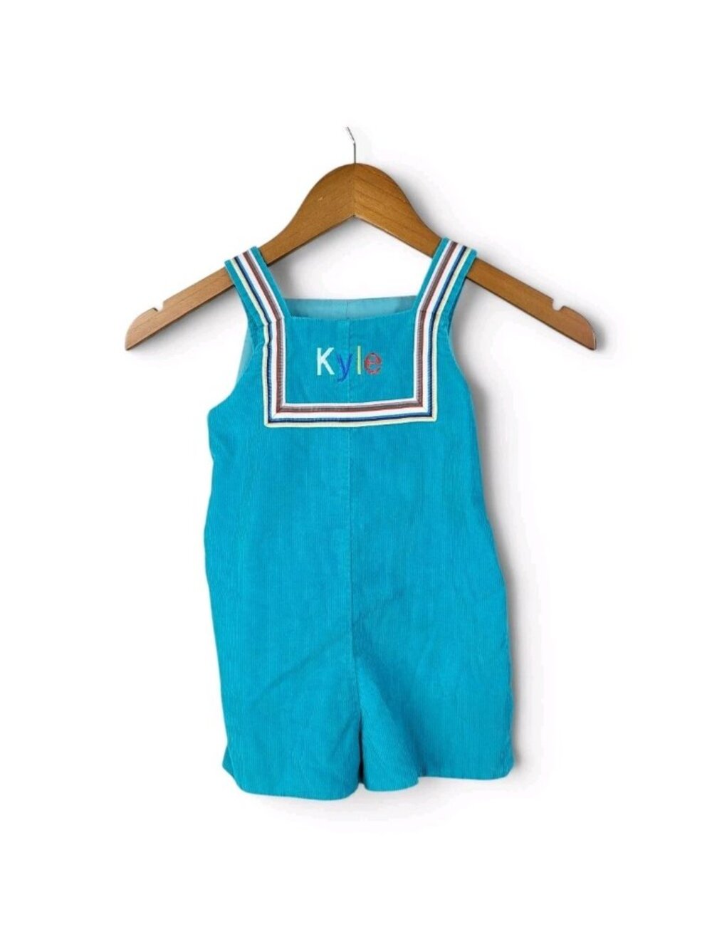 Vintage Kyle Corduroy Cotton Romper Size 18M - 2T Overall Turquoise Blue